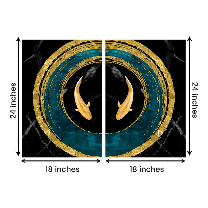 Abstract Gold Koi Fish Circle Canvas Painting Wall Art Set – Frame for Living Room (18 x 24 Inches Each Part)