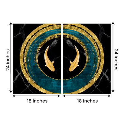 Abstract Gold Koi Fish Circle Canvas Painting Wall Art Set – Frame for Living Room (18 x 24 Inches Each Part)