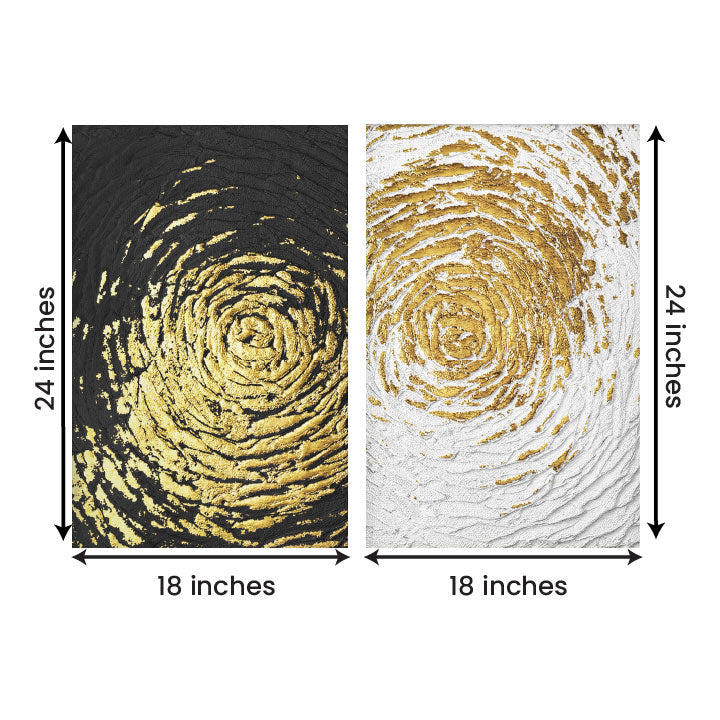 Black White Gold Abstract Swirl Canvas Painting Wall Art Set (18 x 24 Inches Each Part)