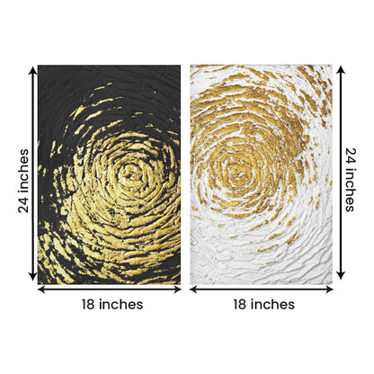 Black White Gold Abstract Swirl Canvas Painting Wall Art Set (18 x 24 Inches Each Part)