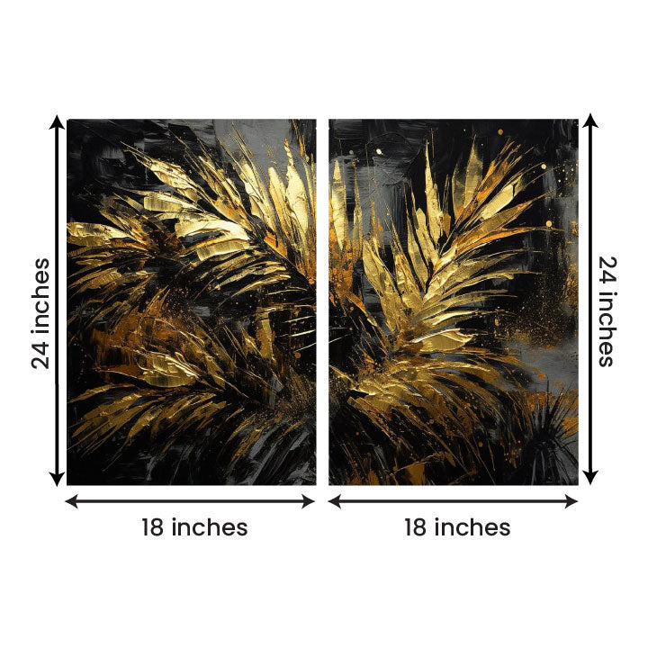 Abstract Gold Palm Leaf Canvas Painting Wall Art Set Frame (18 x 24 Inches Each Part)
