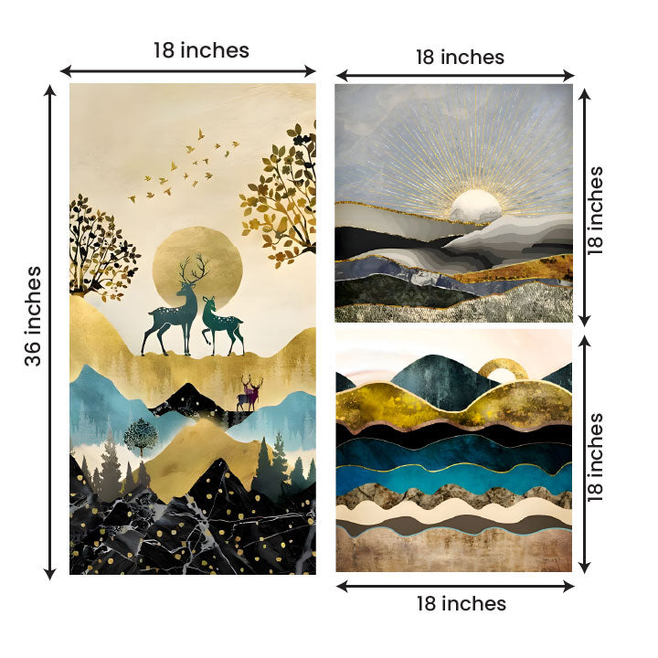 Abstract Nature Landscape Canvas Painting Wall Art Set – Large Size Frame (36 x 36 Inches Total Part)