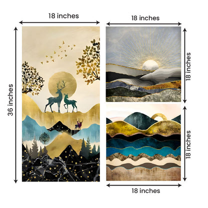 Abstract Nature Landscape Canvas Painting Wall Art Set – Large Size Frame (36 x 36 Inches Total Part)