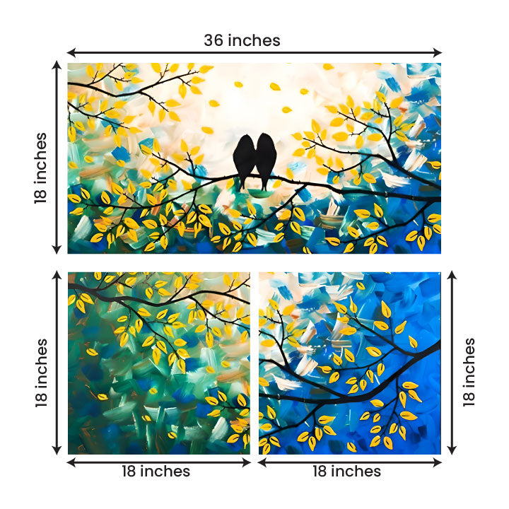 Abstract Love Birds Tree Canvas Painting Wall Art Set – Frame for Living Room (36 x 36 Inches Total Part)