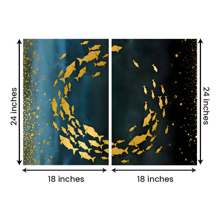 Abstract Gold Fish Canvas Painting Wall Art – Large Size Frame for Living Room (18 x 24 Inches Each Part)