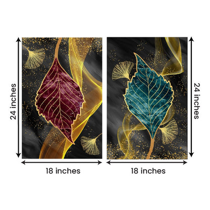 Abstract Gold Leaf Canvas Painting Wall Art Set – Large Size Frame (18 x 24 Inches Each Part)