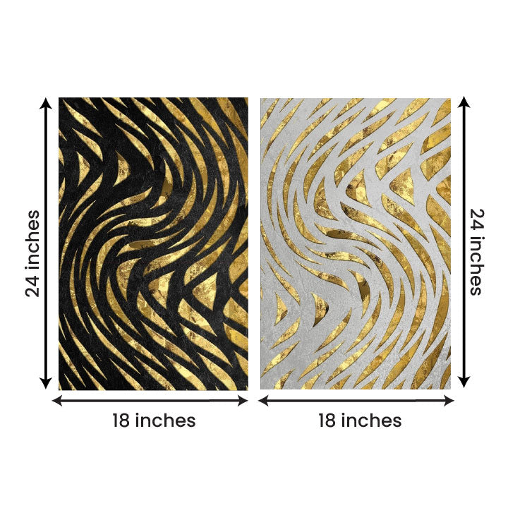 Abstract Gold Pattern Canvas Painting Wall Art Set – Large Size Frame for Living Room (18 x 24 Inches Each Part)