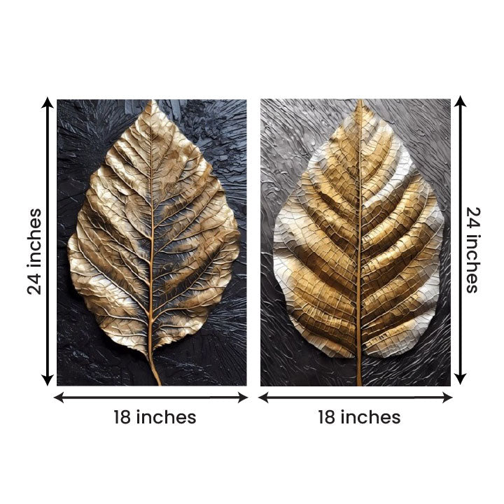 Abstract Gold Leaf Canvas Painting Wall Art – Large Size Frame for Living Room (18 x 24 Inches Each Part)