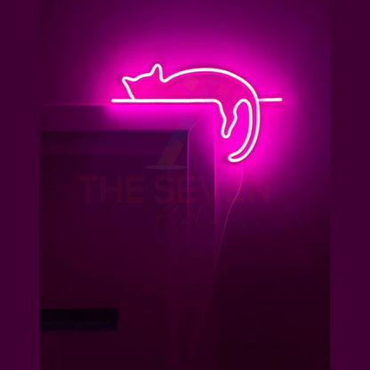 Sleeping cat neon sign board pink neon light aesthetic wall decor