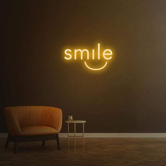 Smile Neon Sign Board Warm Yellow LED Wall Decor