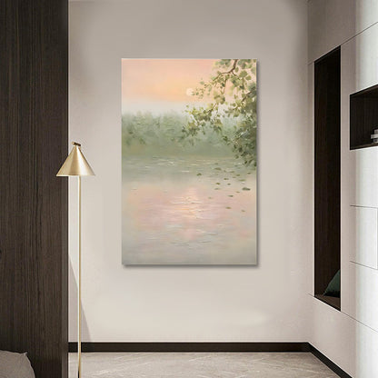 Soft pastel lake landscape wall painting minimalist nature canvas art for home decor
