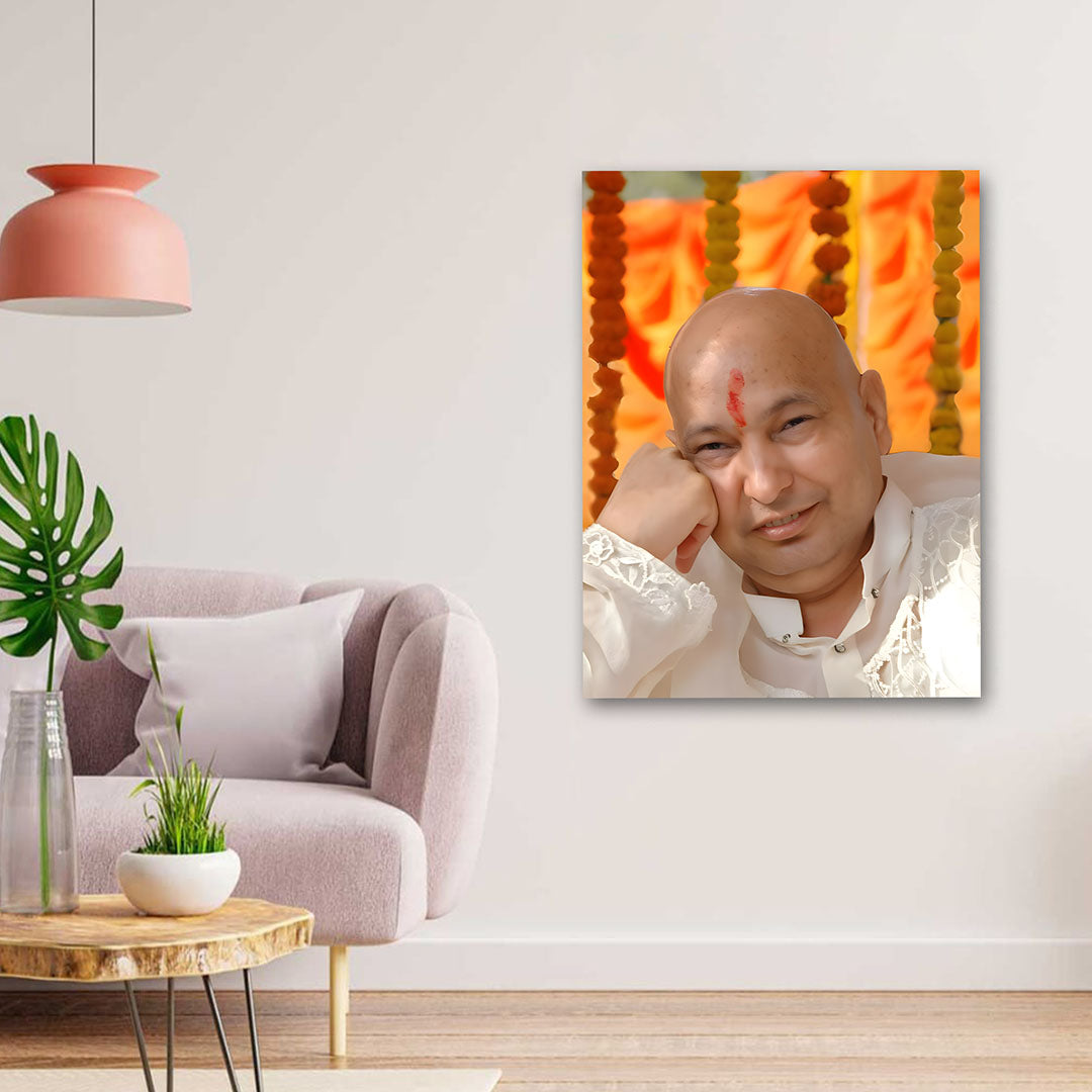 Spiritual guru portrait canvas wall art with tilak for home decor
