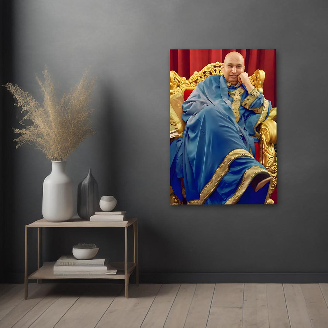 Spiritual guru royal portrait canvas wall art with golden throne for home decor
