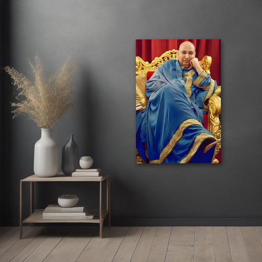 Spiritual guru royal portrait canvas wall art with golden throne for home decor

