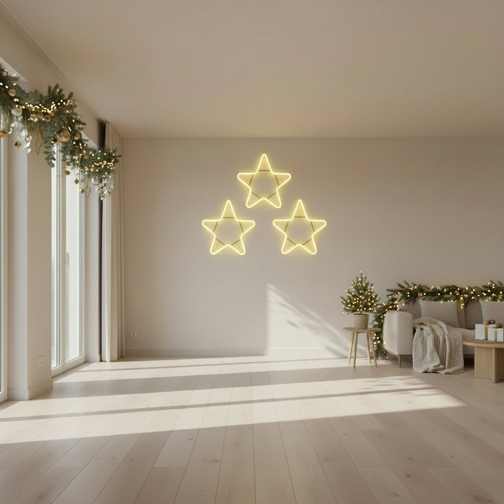 Star Neon Sign Board Set of 3 Warm Yellow LED Neon Light Wall Decor