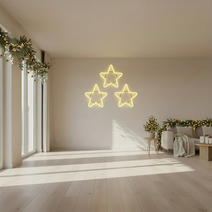Star Neon Sign Board Set of 3 Warm Yellow LED Neon Light Wall Decor