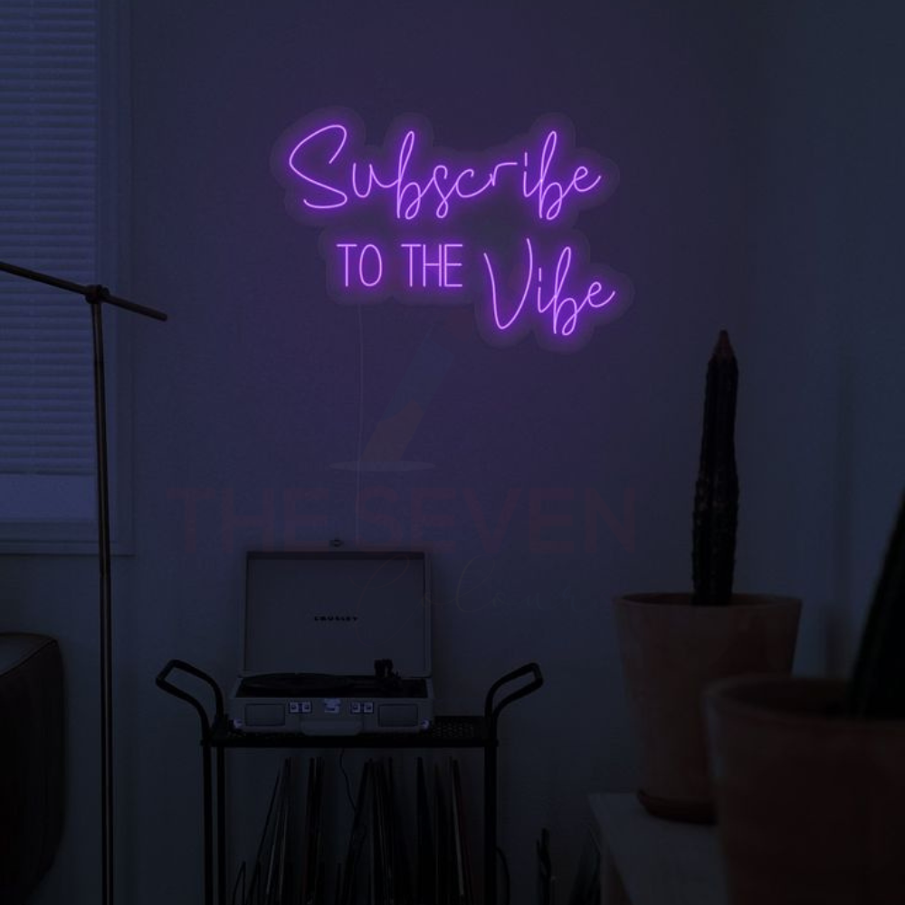 Subscribe To The Vibe neon sign board customised purple neon light for studio wall decor