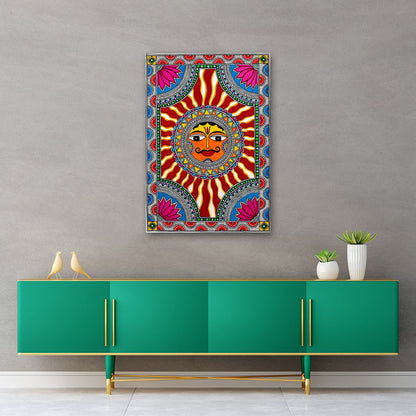 Traditional sun face folk art canvas wall painting for home decor
