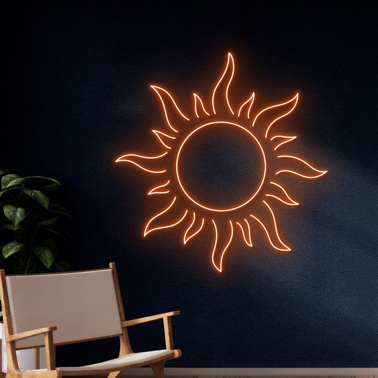 Sun shape neon sign board customised warm orange neon light for living room wall decor