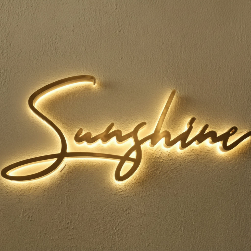 Sunshine LED neon script sign warm white cursive wall light aesthetic home decor