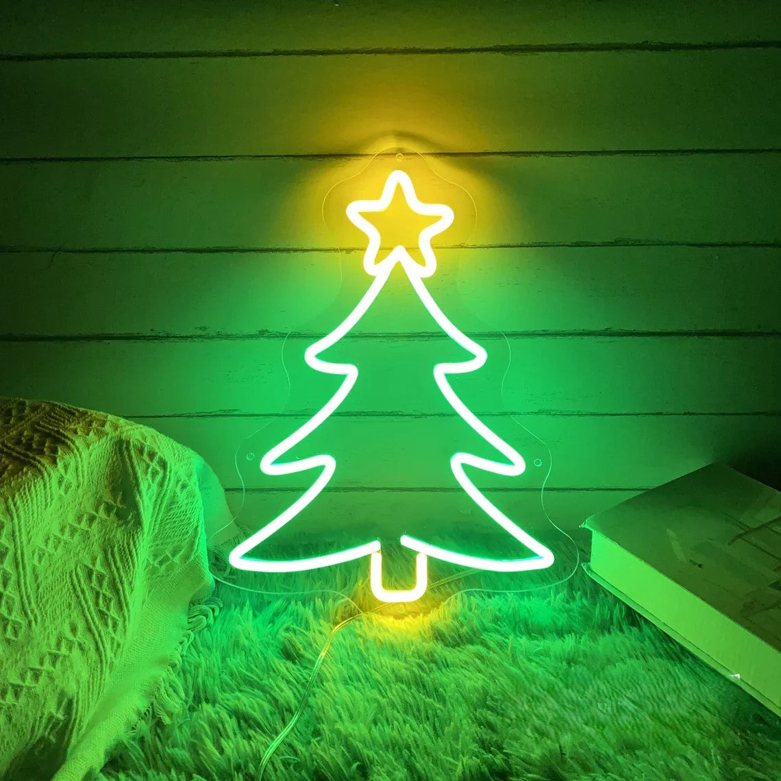 Tabletop Christmas Tree Neon Sign Board Green LED Neon Light Decor