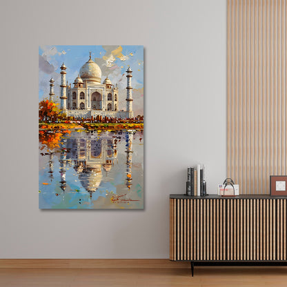 Taj Mahal canvas painting frame large size monument painting on canvas wall decor for living room with reflection artwork.