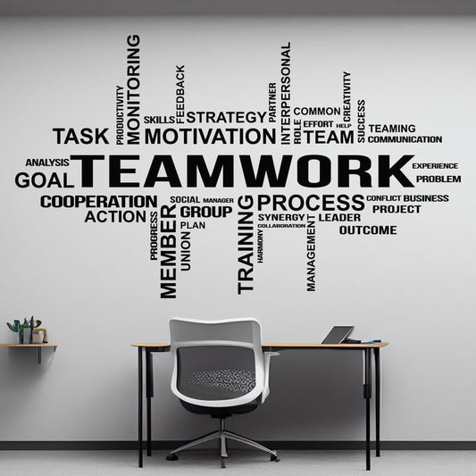 Teamwork typography word cloud wall decal office motivational wall decor
