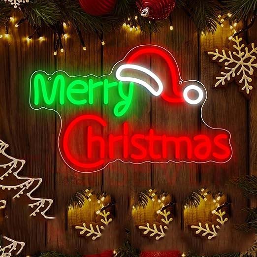 Merry Christmas Hat LED Neon Sign Art