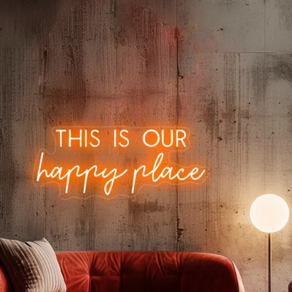 This Is Our Happy Place neon sign board warm orange neon light sign wall decor