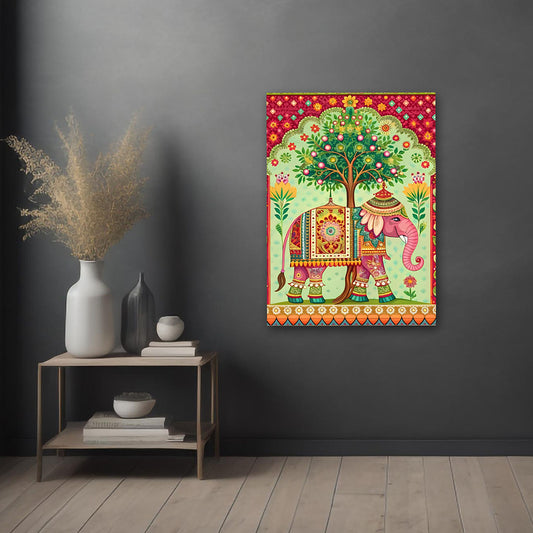 traditional elephant canvas painting with tree of life colorful ethnic wall decor