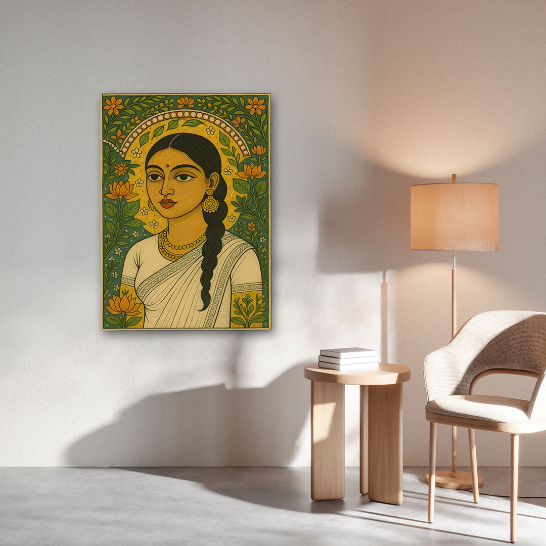 Traditional Indian woman portrait folk art canvas wall decor for home
