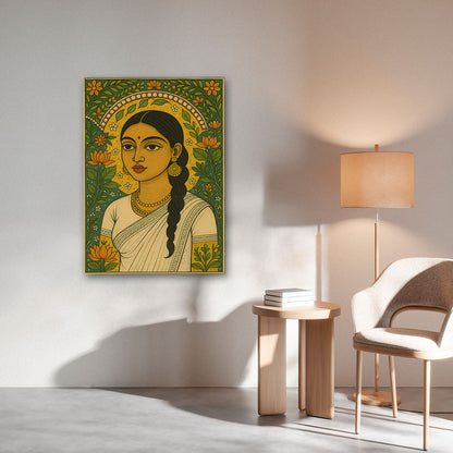 Traditional Indian woman portrait folk art canvas wall decor for home
