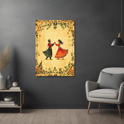traditional rajasthani couple dance canvas wall painting folk art romantic wall decor