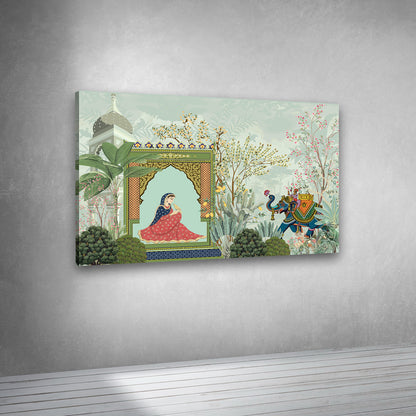 traditional rajasthani lady palace elephant canvas wall art painting frame ethnic decor
