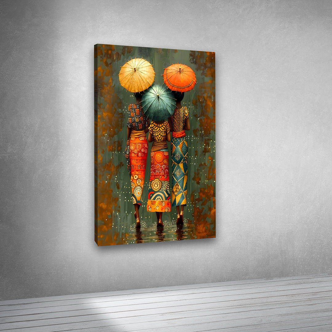 traditional women artwork with umbrellas modern ethnic decor painting