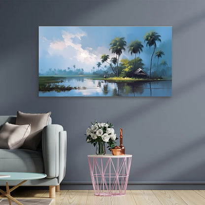 Tropical landscape wall painting with palm trees and water reflection modern canvas art
