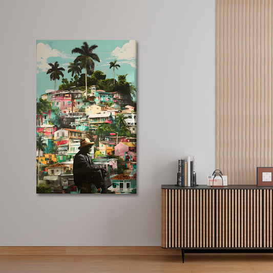 tropical village canvas painting frame colorful palm tree town painting on canvas wall decor