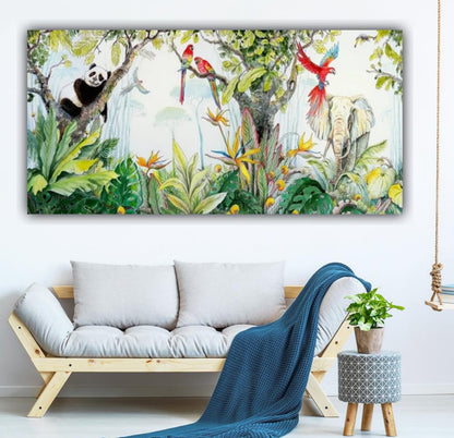 colorful wildlife nature wall art with botanical rainforest theme