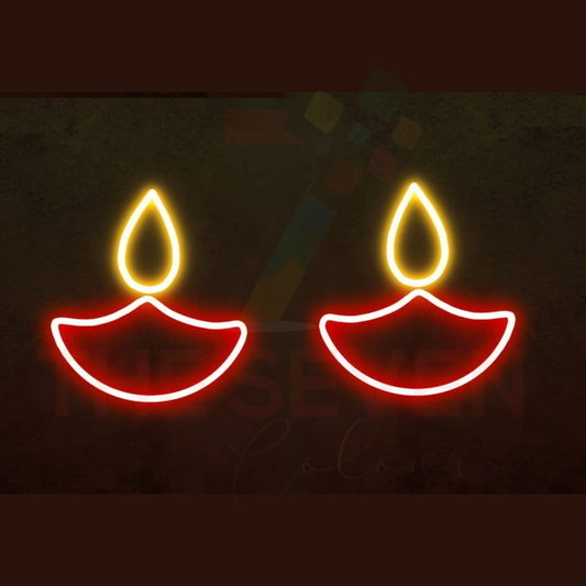 Twin Diya Neon Sign Board LED Diwali Wall Decoration