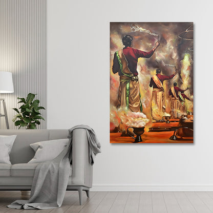 varanasi ganga aarti canvas painting frame spiritual indian ritual painting on canvas wall decor