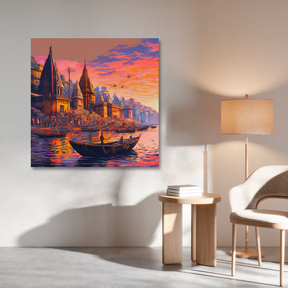 varanasi ghat canvas painting frame ganga river temple painting on canvas wall decor
