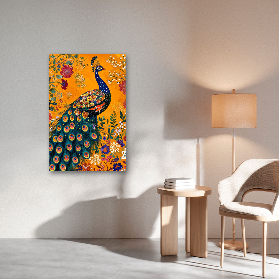 vibrant peacock floral canvas painting colorful bird wall decor for living room