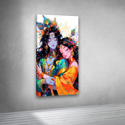 vibrant radha krishna portrait canvas wall art large size spiritual painting frame home decor
