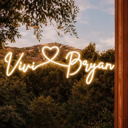Vivi Bryan custom neon sign board wedding backdrop