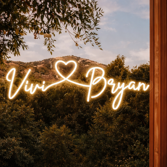 Vivi Bryan custom neon sign board wedding backdrop