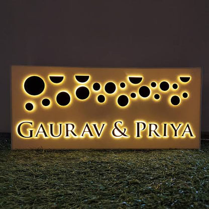warm white LED acrylic couple name plate with backlit glow personalized home signage