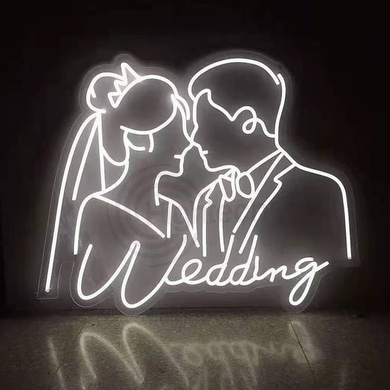 Wedding couple neon sign board customised white neon light for wedding stage backdrop