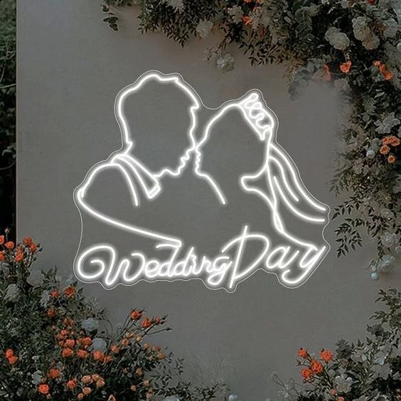 Wedding Day couple neon sign board customised white neon light for wedding backdrop decor