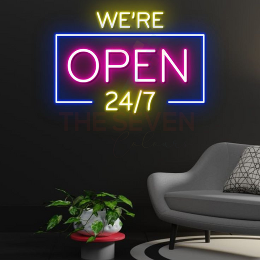 We're Open 24/7 neon sign board customised LED neon light for shop wall display