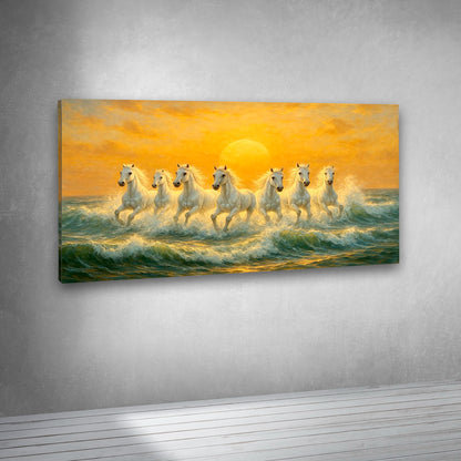 white running horses ocean sunset canvas wall art painting frame home decor